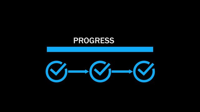Abstract 3 step infographic progress with check mark icon animation. Step-by-step process icon animation. Progress bar with checkmarks animation