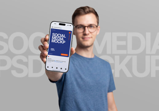 Social Media Post Mockup - Man Showing Phone