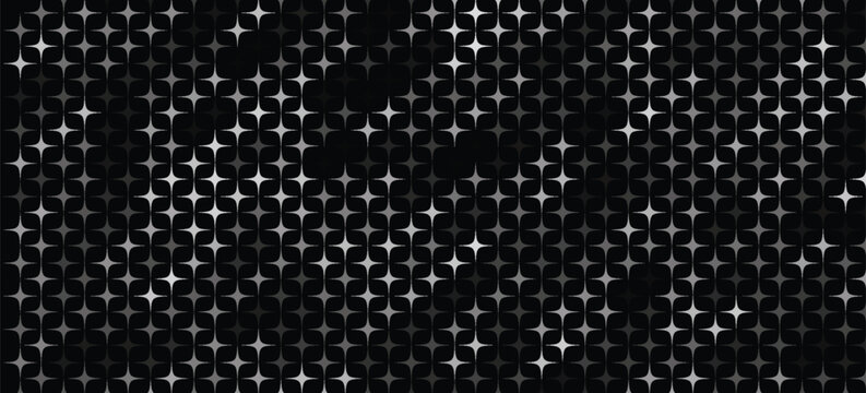 Disco ball silver pattern. Grey square mosaic backdrop. Night club metallic background with mirror foil texture. Vector illustration of vintage abstract shining grayscale halftone wallpaper.