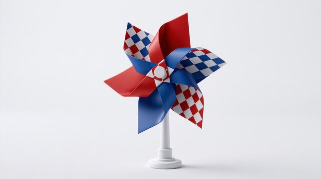 Colorful paper pinwheel toy isolated on white background. Fun childhood play concept.