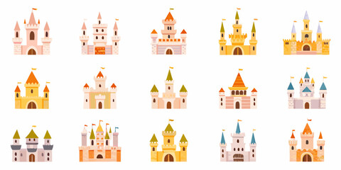 Colorful cartoon castle illustrations on a white background © AnupKumar