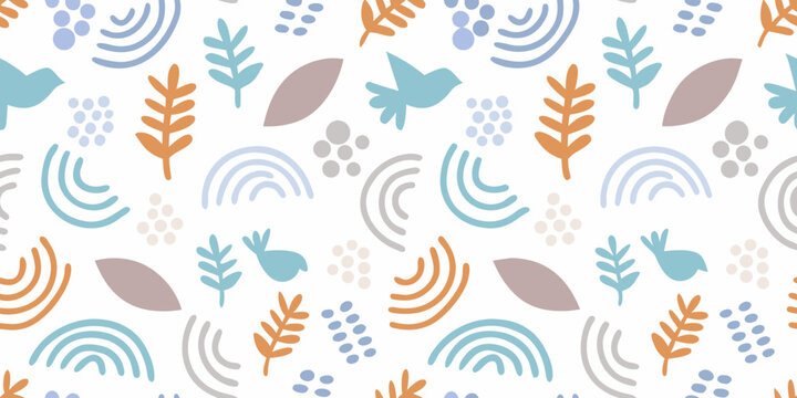 Stylized Floral And Abstract Shapes Seamless Pattern Pastel Colors