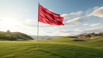 Fototapeta premium A photo of a golf flag in the wind