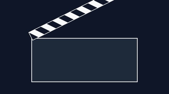 Minimalist clapperboard animation on dark 4k background, for media production, and cinematic projects slate