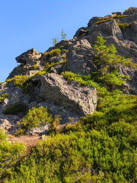 Steep Granite Rock Formation on Kleiner Osser in the Bavarian Forest