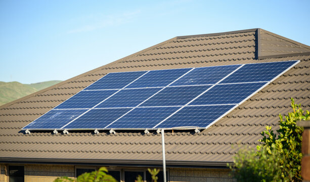 Solar panels on the roof of a residential home. Wellington.