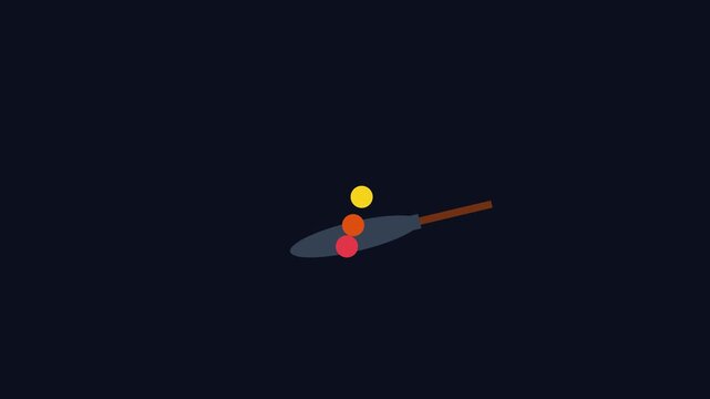 Minimalist flat animation of three colorful balls bouncing on a frying pan 4k motion bouncing balls kitchenware