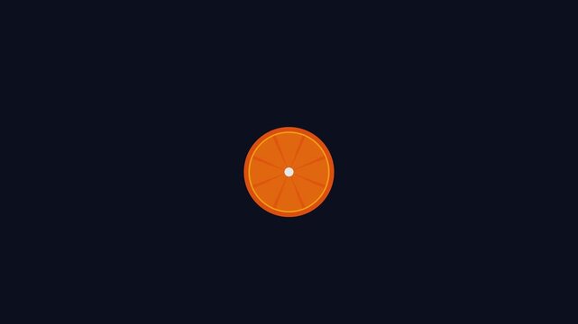 Minimalist flat orange slice animation loop on dark 4k background, fruit citrus