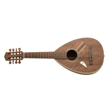 Antique wooden mandolin with eight strings, isolated on transparent background. A unique musical instrument.