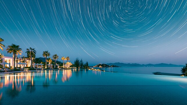 Night Resort Landscape with Circular Celestial Motion