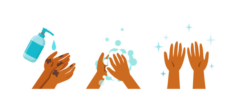 Brown hands washing process from dirty to sparkling clean demonstrating essential hygiene steps
