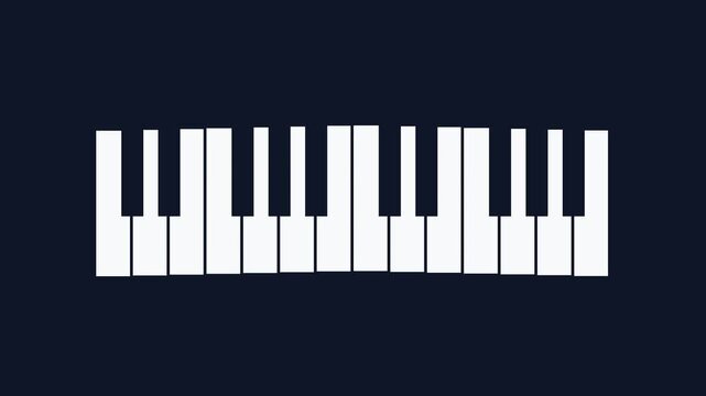 Minimalist piano keyboard animation loop on dark 4k background, for music projects, keys musical