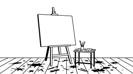 Fototapeta premium Artist Studio Interior with Blank Canvas on Easel and Painting Tools