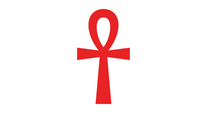 Egyptian ankh key of life symbol silhouette in solid red color isolated on a plain white background.