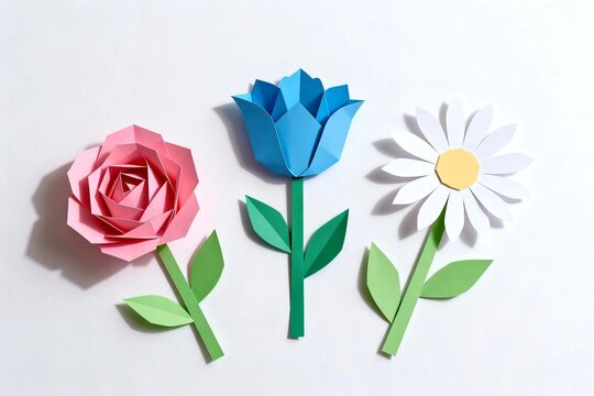Colorful Paper Flower Arrangement on White