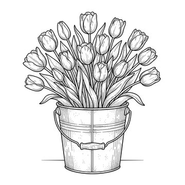 Tulips in metal bucket for cards