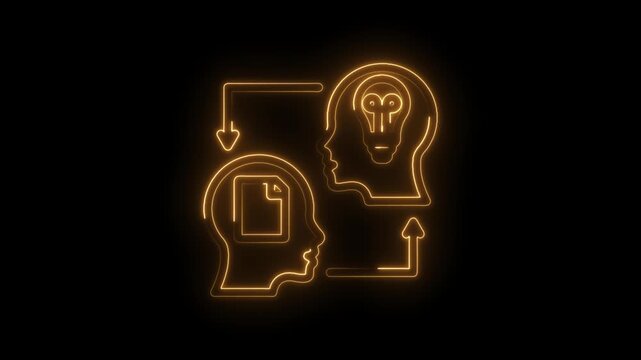 Neon glow abstract concept of knowledge transfer and idea generation with human head icon