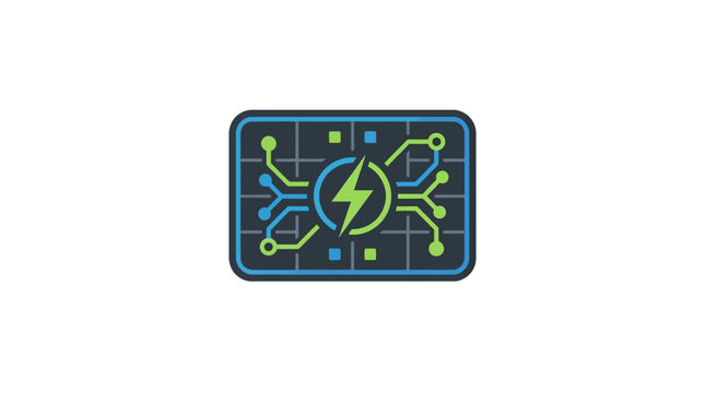 Smart energy battery icon with electrical circuit lines and lightning bolt symbol vector for renewable power technology