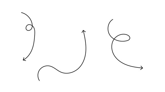 Wavy hand drawn arrows depicting diverse directions and curvilinear trajectories