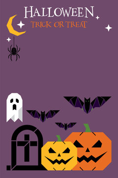 Halloween Trick or Treat vertical poster with geometric elements have blank space.