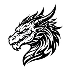 Fototapeta premium Fierce Tribal Dragon Head Logo Black and White Vector Illustration
