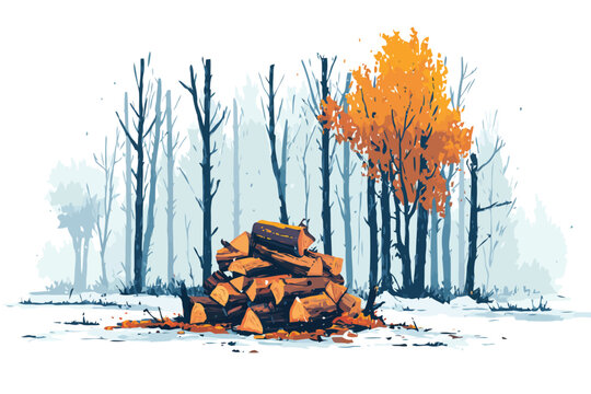 Split Firewood on Ground in Forest Scene isolated
