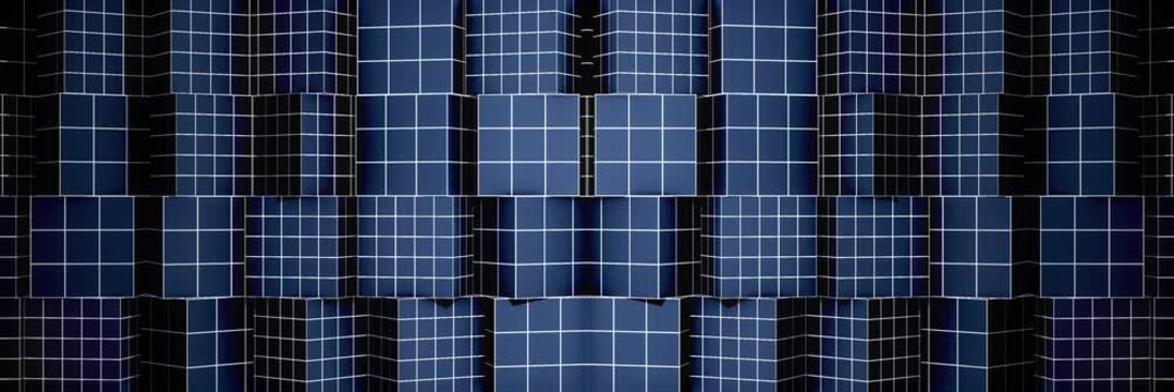 Abstract Symmetrical Wireframe Cube Wall, 3D Technology Background