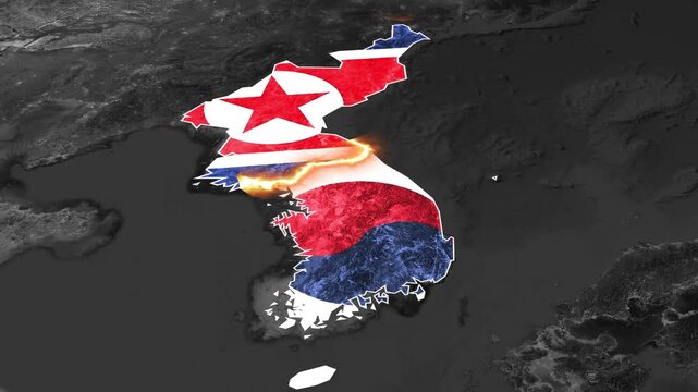 North and South Korea Map Animation with National Flags | Korean Peninsula Geopolitical Motion Background