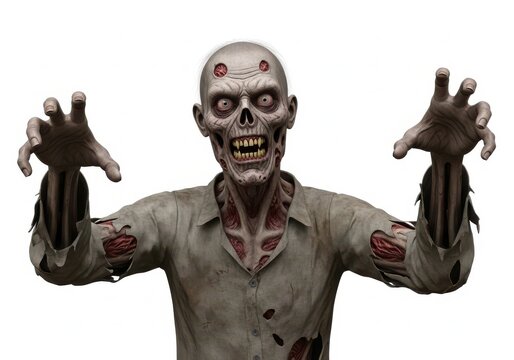 Scary walking zombie with reaching arms