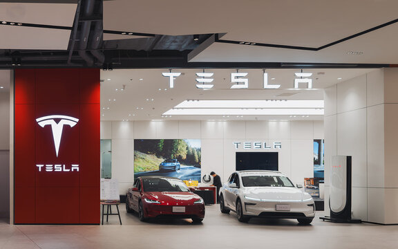 Tesla car Experience Center One Bangkok Logo sign Display TSLA Electric Car : Bangkok, Thailand- Jul 21, 2026 : 