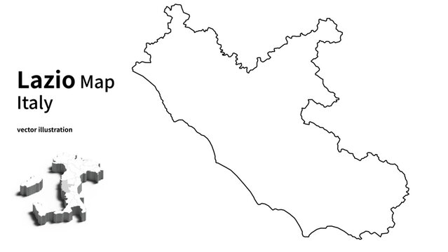Lazio Region Map Italy Solid Silhouette, Minimal European Regional Land Boundary Line Layout Vector Illustration