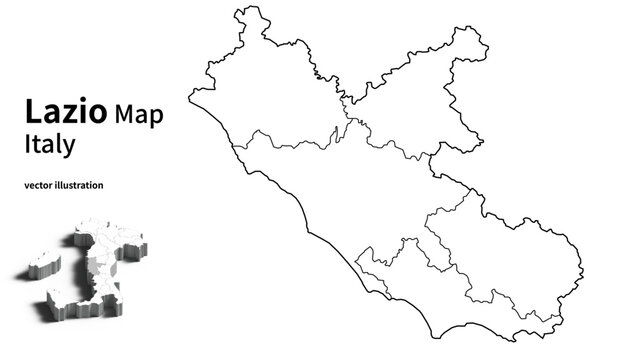 Lazio Region Map Italy with Province Boundaries, Minimal European Administrative Division Line Vector Illustration