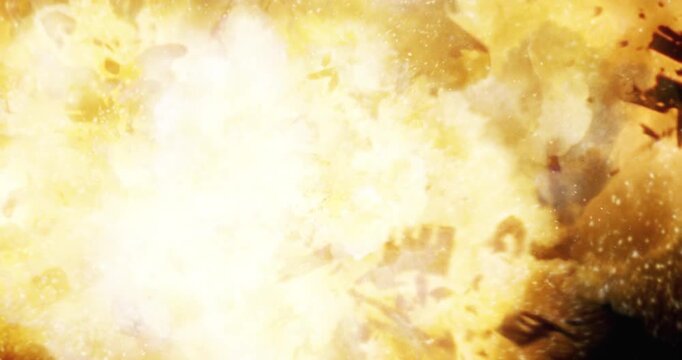 Powerful fire blast explosion element with debris and sparks. 4K VFX Stock Footage Element.