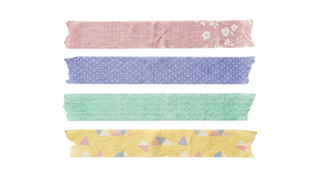 Set of colorful pastel washi tape strips with decorative patterns isolated for scrapbooking and creative design
