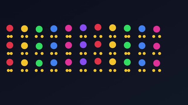 Abstract colorful dots grid motion animation 4k background, with pulsing circles, and dynamic geometric patterns