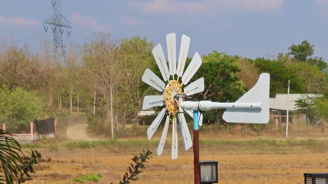 Wind turbine rotating by wind energy in a coffee shop