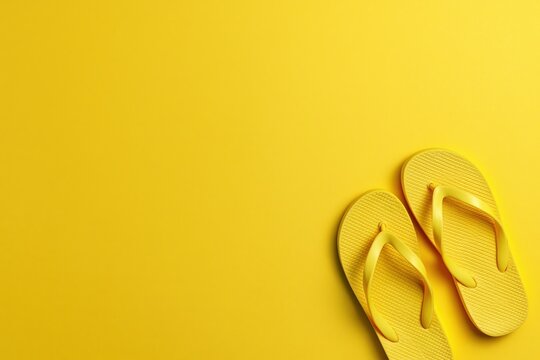 The Yellow Flipflops Resting on a Vibrant Monochrome Background for Summer