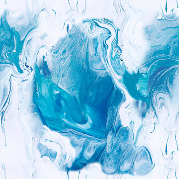Seamless pattern of blue marble abstract painting, original hand drawn, impressionism style, color texture. Art background for fabric, wallpaper.