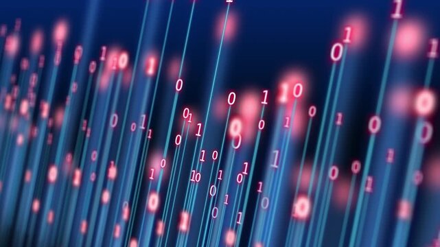 Cybersecurity network, cloud computing, digital data transfer and software development technology background Binary programming code