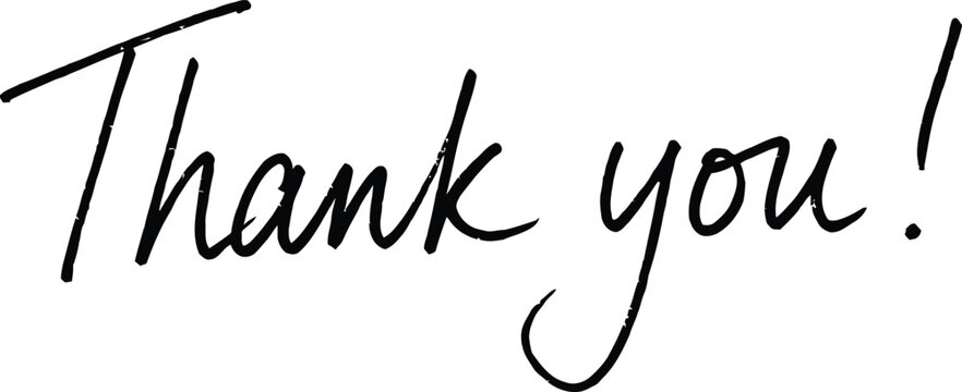 Elegant handwritten thank you text isolated on a plain white background for cards and social media posts