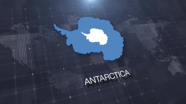 Antarctica map with national flag on digital world map background, geographic border, global political and international news concept