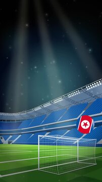 Soccer Ball with North Korea Flag Bouncing in Night Stadium