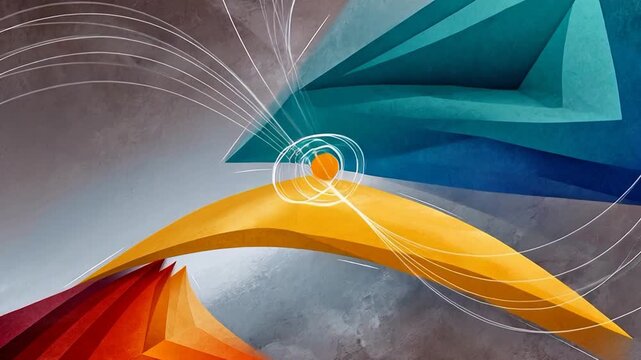 Dynamic abstract geometric animation with colorful shapes and swirling patterns