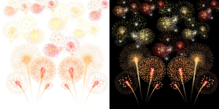 Fireworks illuminate with spectacular brust on the dark and light background 