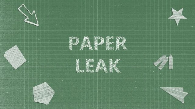 Animated Chalk PAPER LEAK Typography with Hand-Drawn School Elements on Green Grid Board