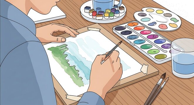 Painting on Wood Table.