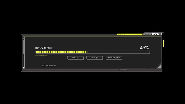 Futuristic Sci Fi HUD OS Window Database Copy Progress Bar and Data Transfer Download Interface for Cyber Hacking