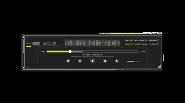 Futuristic Sci Fi HUD OS Window Audio Player and Wiretap Voice Recording Playback Interface for Cyber Intelligence