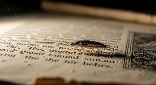 Silverfish Insect Exploring Dusty Book Pages