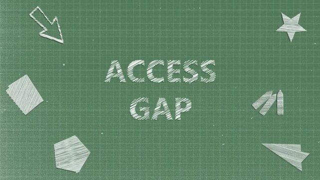 Animated Chalk "ACCESS GAP" Typography with Hand-Drawn School Elements on Green Grid Board
